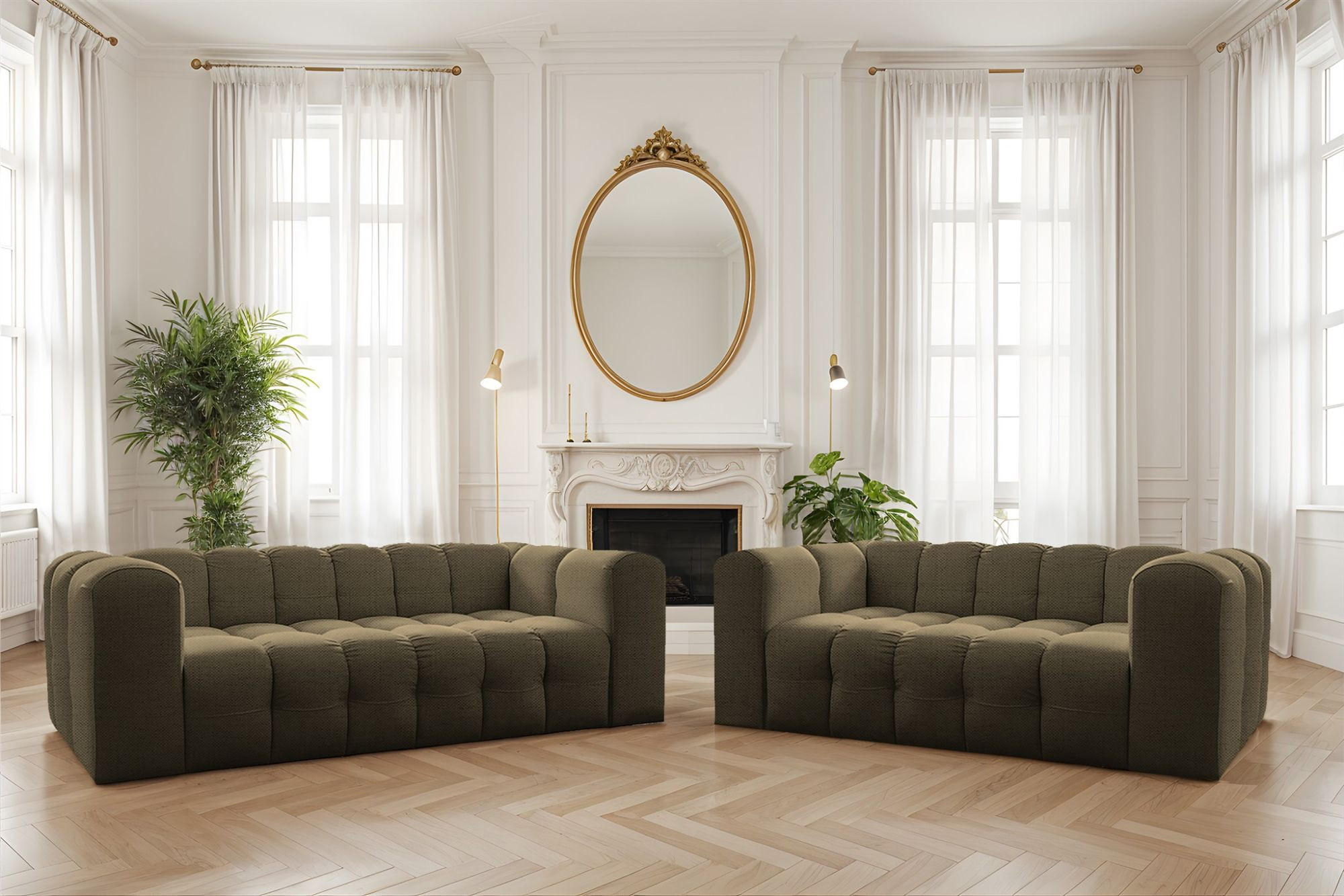 SOFASET Solvie 3-4 In Moly - Grün, Holzwerkstoff/Textil (250/75/106cm) - Fun Möbel