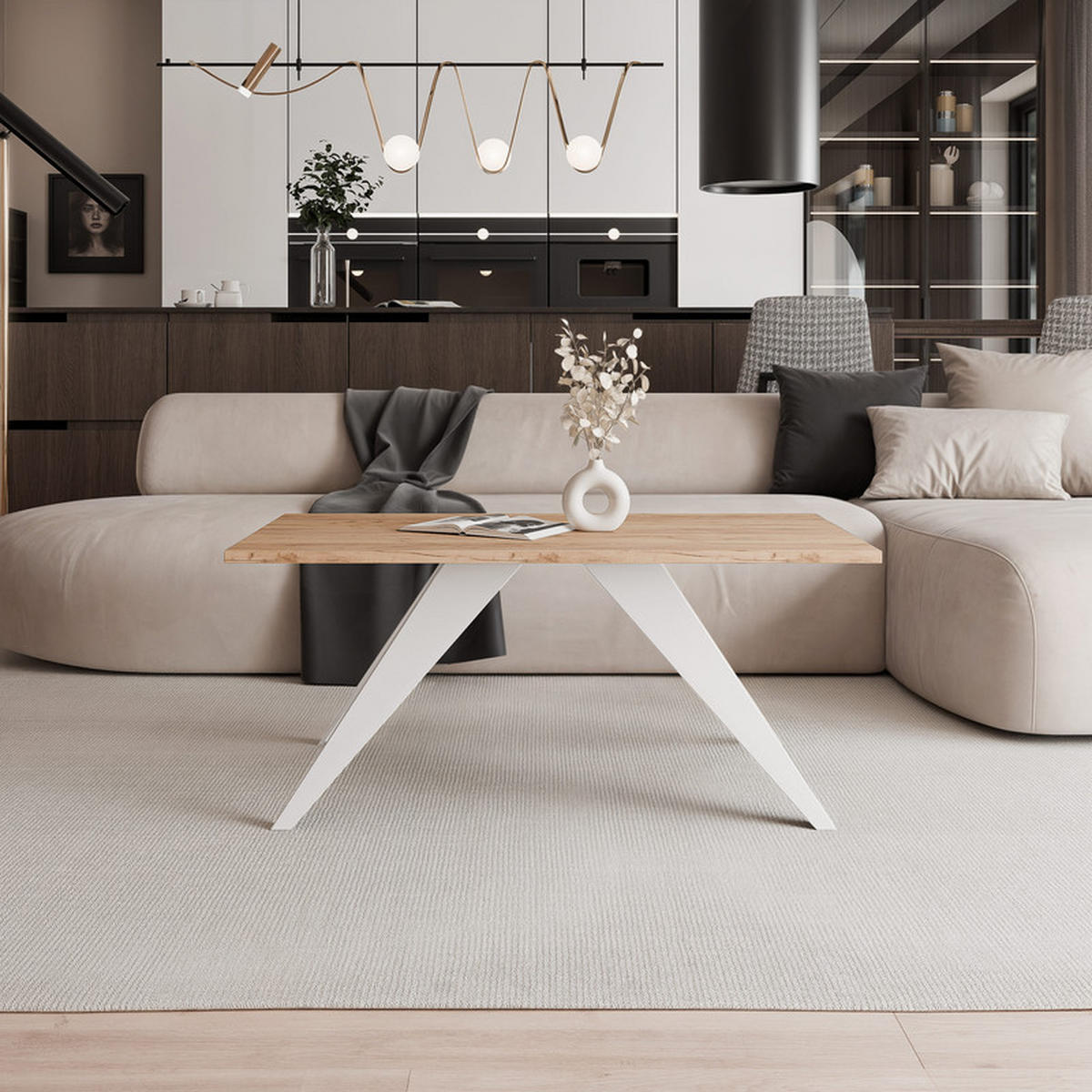 COUCHTISCH AIRA 120/60/48 cm Rechteckig, Weiß/Craft-Eiche - Eichefarben/Weiß, Metall (60/120/48cm) - Idohome