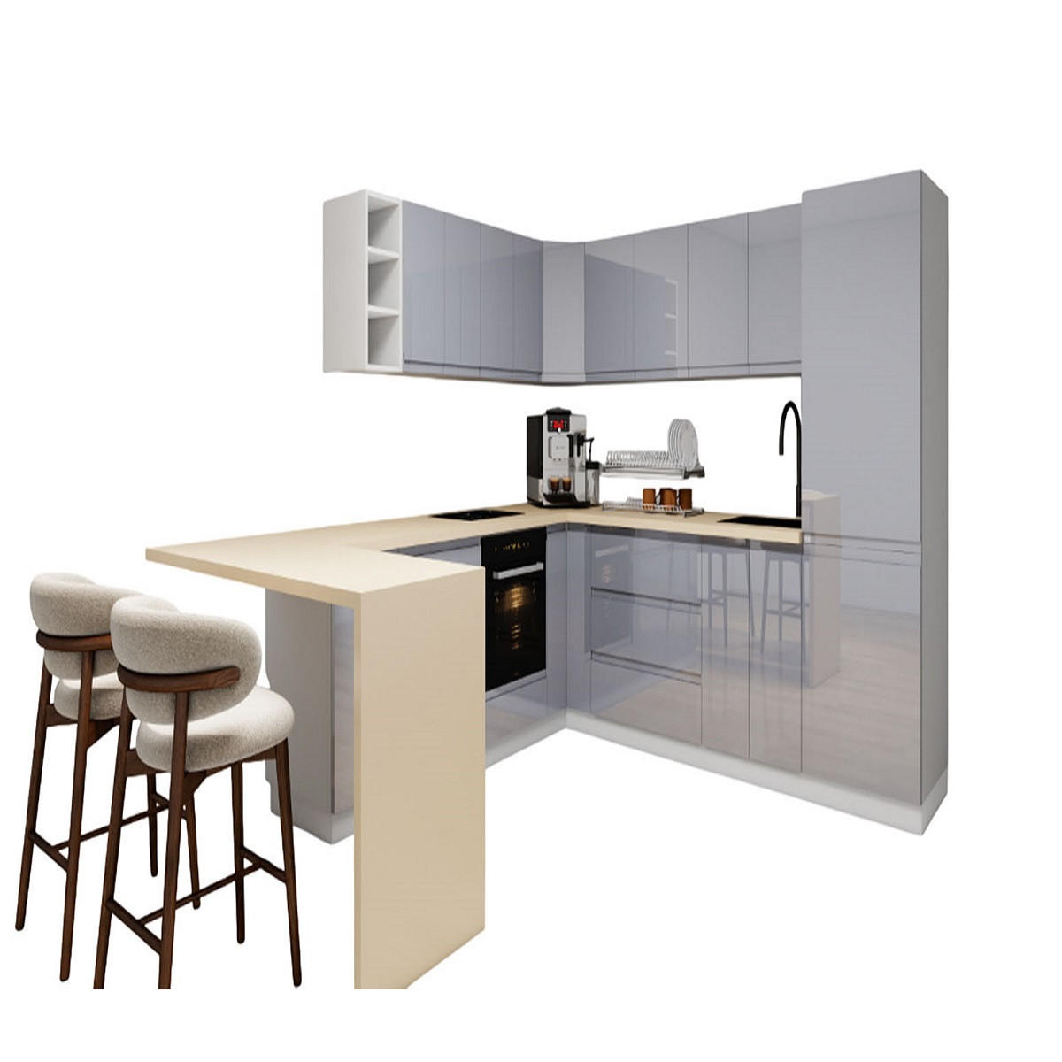 WINKELKÜCHE 240 cm x 280 cm - Aspen KA11-M280 - in Grau/Hochglanz - Grau, Holz (520/212/58cm)