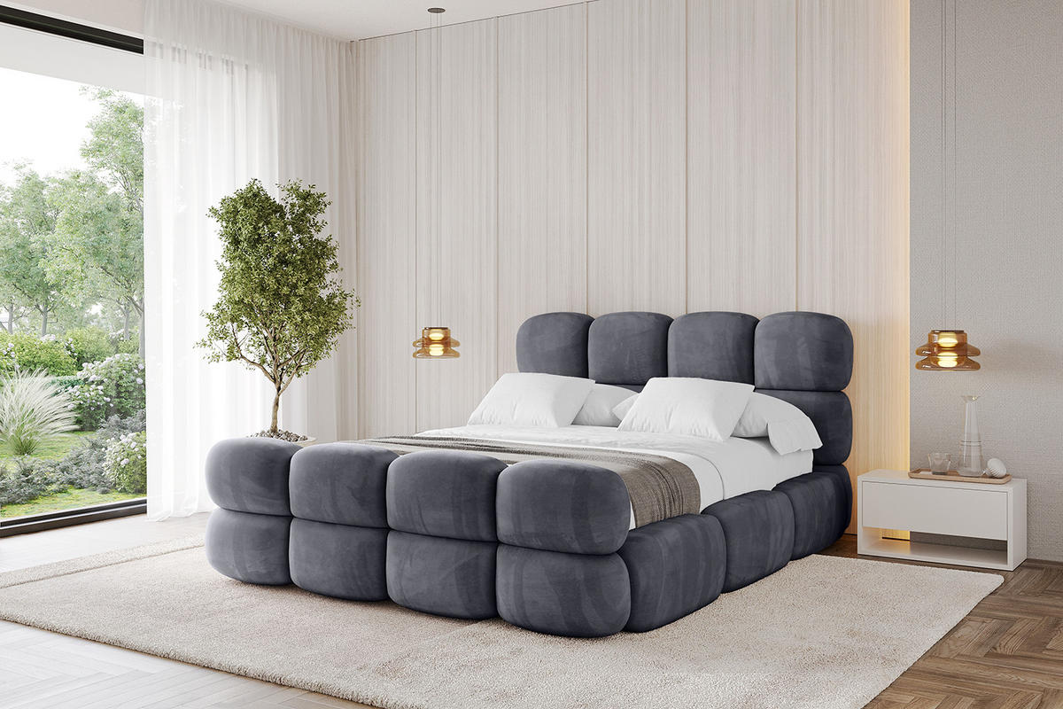 POLSTERBETT mit Bettkasten, Fußteil und Lattenrost, Bett mit Matratze H3/H4 - NOMA-Z 200x200 Dunkelgrau - Dunkelgrau, Holzwerkstoff/Textil (200/200cm) - ALTDECOR