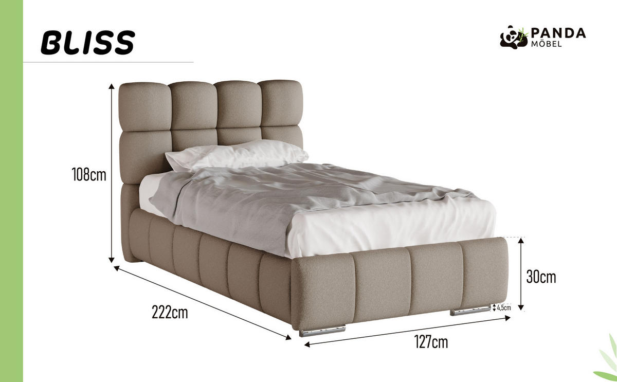 POLSTERBETT Bliss 100 x 200 cm mit Bettkasten und Lattenrost 7zonen PocketKokos Arlan (21cm) - braun - Braun, Holz (100/200cm) - Panda Möbel