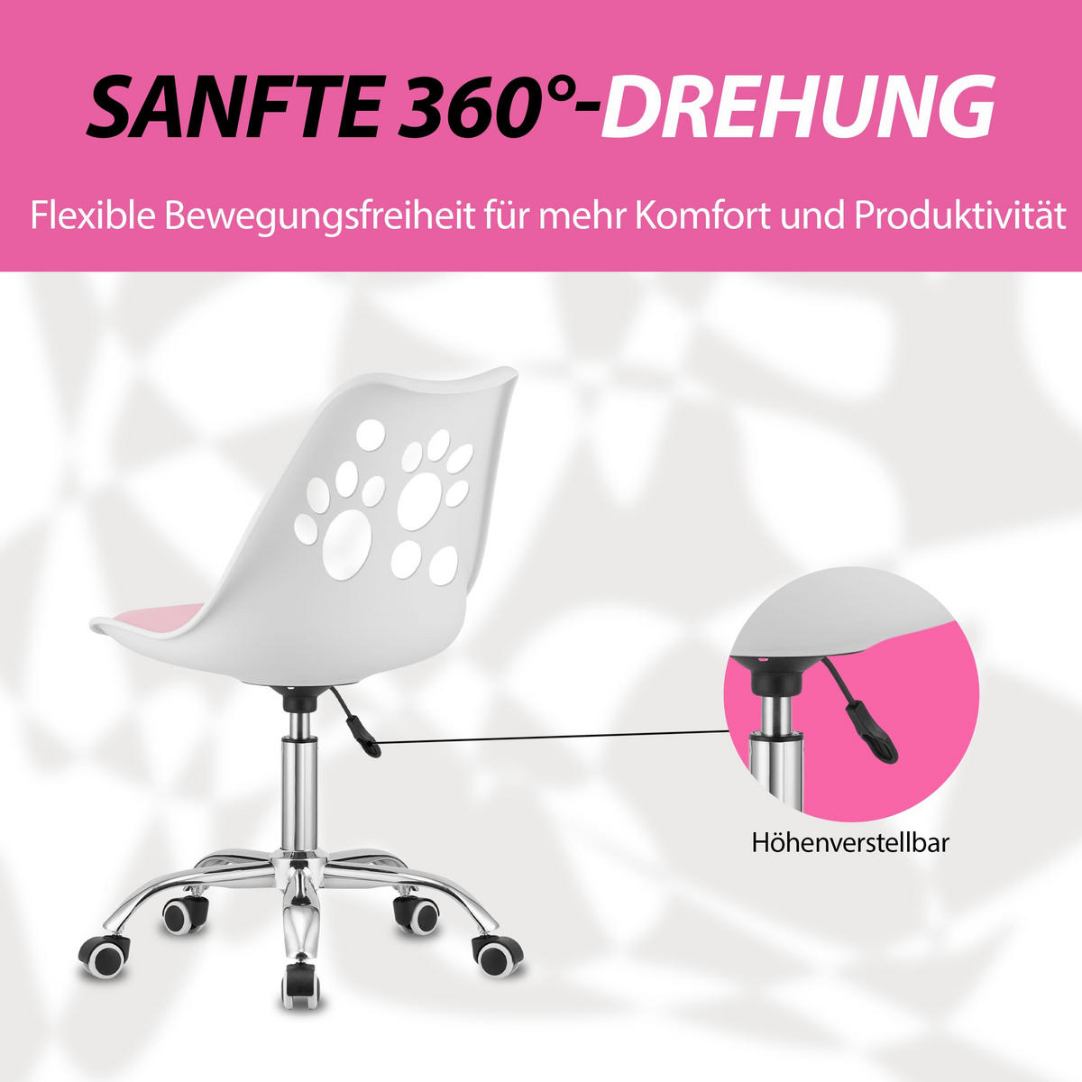 BÜRODREHSTUHL Weiß/Pink, Höhenverstellbar, Rollen, Ohne Armlehnen, Ergonomisch Für Büro Und Schlafzimmer - Weiß, Textil (51/94/58cm) - Best For Home