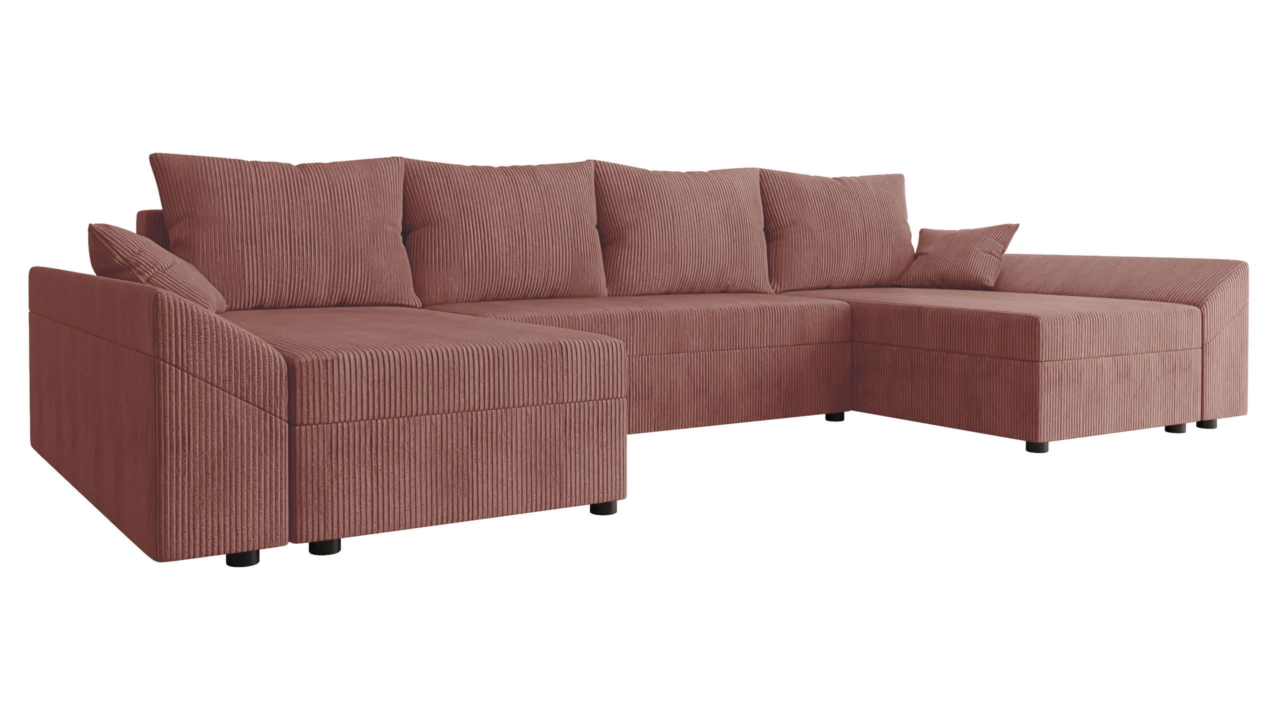 WOHNLANDSCHAFT Dante U Cord - Schwarz/Rosa, Holz/Kunststoff (310/82/140cm) - MIRJAN24