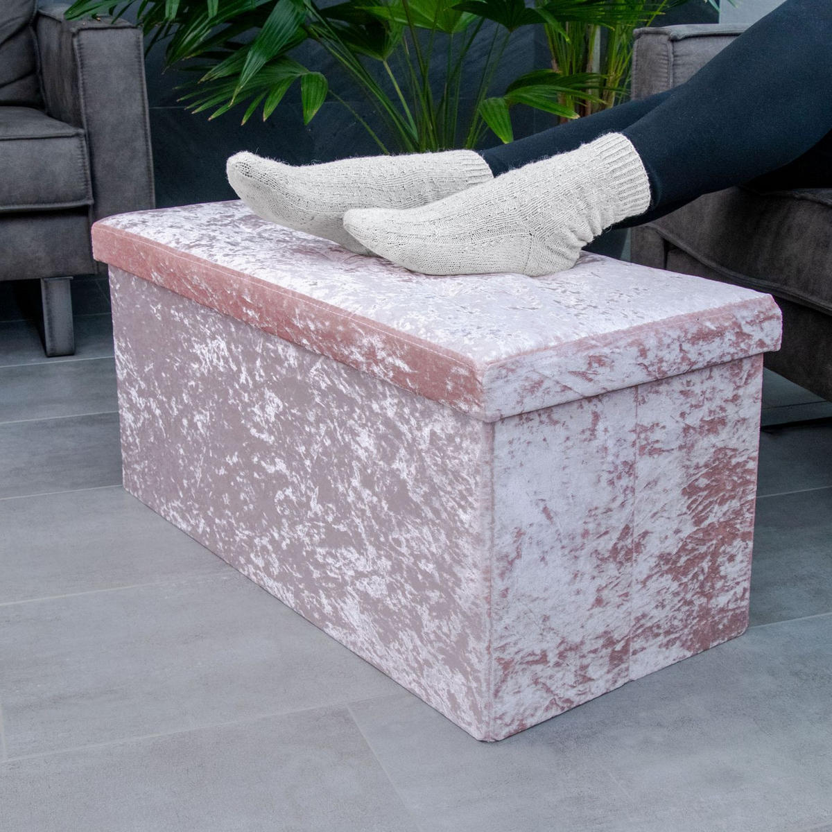 SITZBANK Faltbar mit Samtbezug 76/38/38 cm (Rosa) - Rosa, Karton (38/38/76cm) - Intirilife