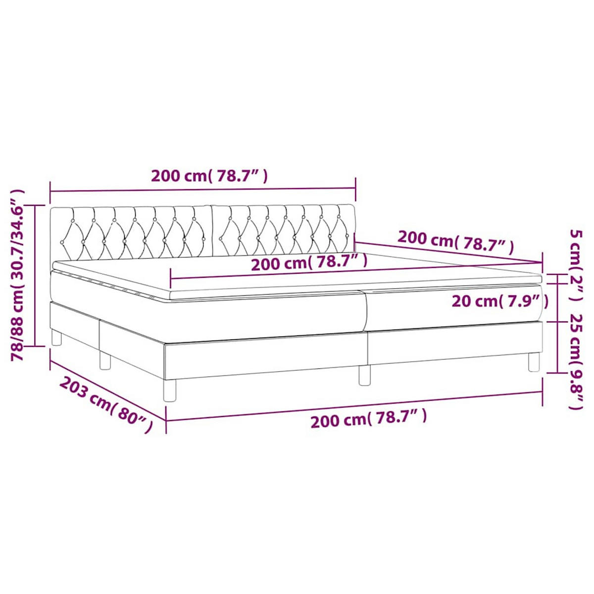 BOXSPRINGBETT 200/200 Cm Grau Samt - Grau, Textil (200/203cm) - vidaXL