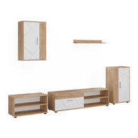 WOHNWAND Berno, Goldkraft Eiche/Weiß, 5-teiliges Set - Honigeiche/Weiß, Holzwerkstoff (140/38.7/35.2cm) - Vicco