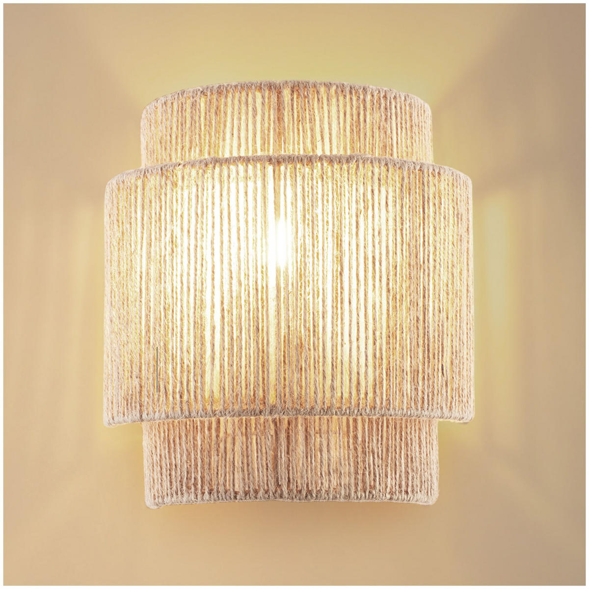 WANDLEUCHTE Lignea Lux aus Jute, 23 x 12 x 25,5 cm, natur - Naturfarben, Metall (23/25.5/12cm) - tectake
