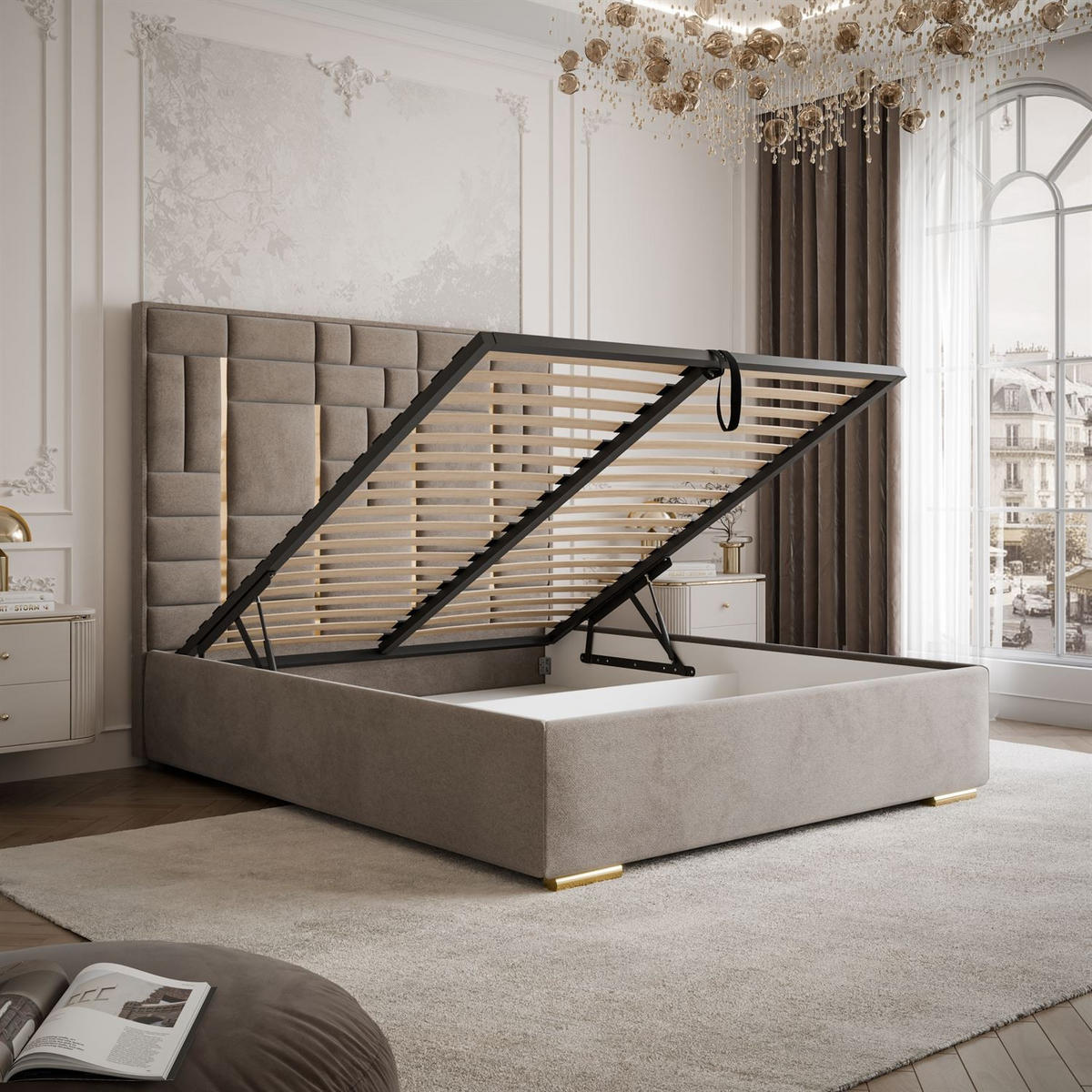 POLSTERBETT BRIGITTE GOLD mit Bettkasten 140x200 cm Element 06 - Beige, Textil (140/200cm) - Lookway