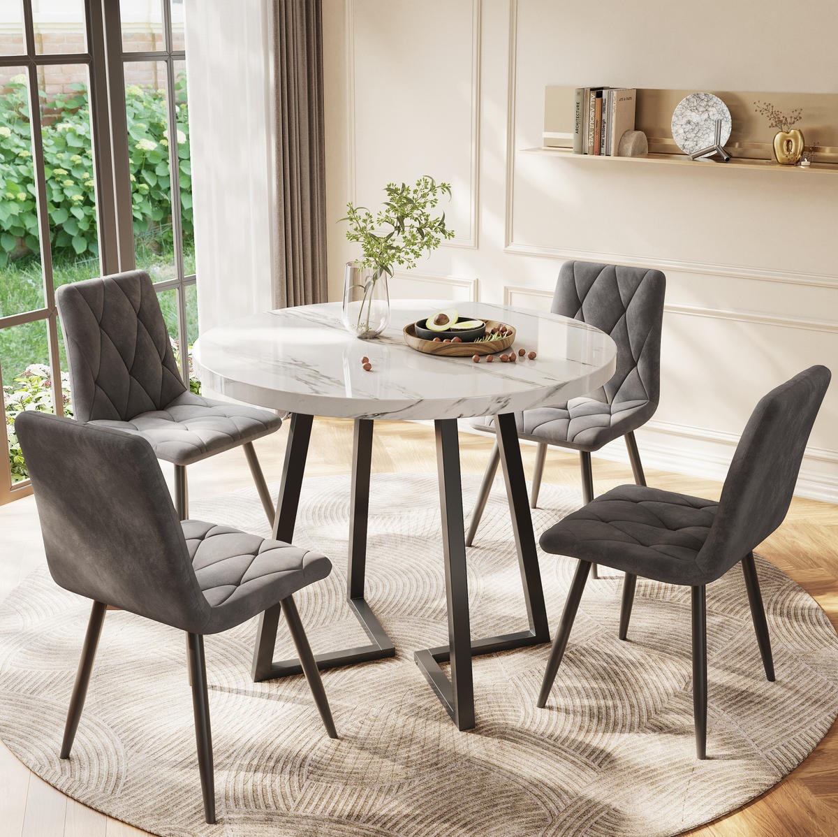 ESSTISCH, MDF mit Marmormuster & Metallgestell, Ø 80/75 cm, Schwarz - Schwarz, Holzwerkstoff (80/80/75cm) - Redom