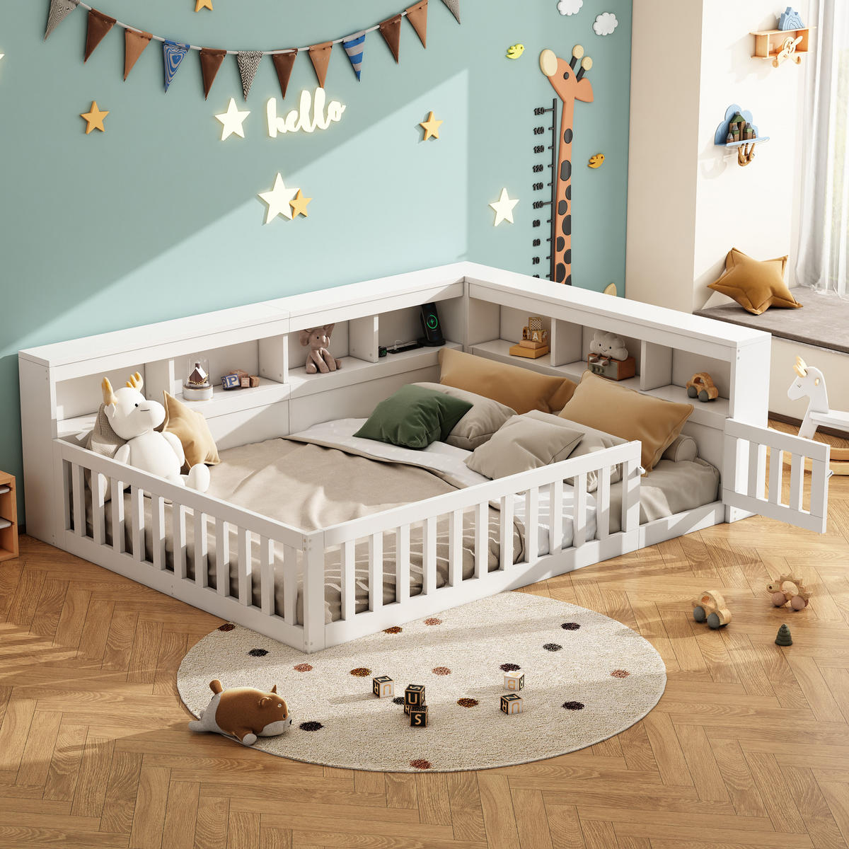 TAGEBETT 140x190cm Weiß Spanplatte Bettseite Staufach Steckdose USB - Weiß, Holz (140/190cm) - FLIEKS