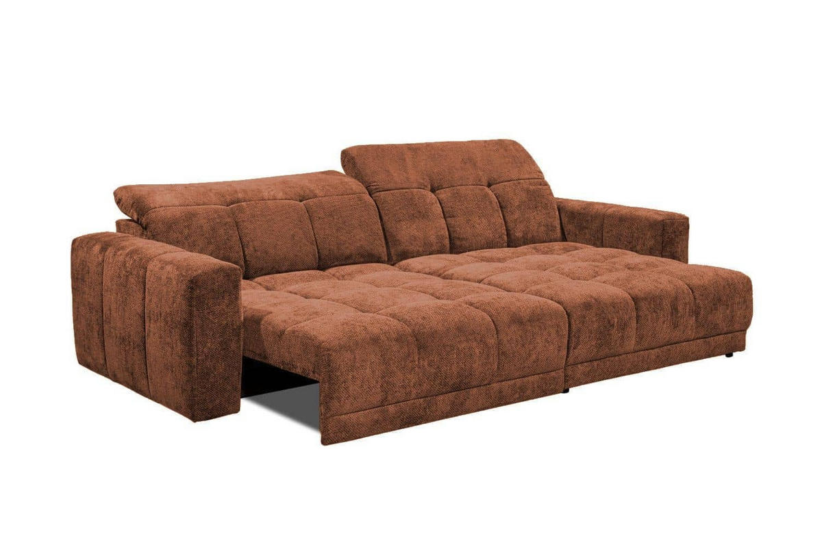 ECKSCHLAFSOFA mit elektronische Sitztiefenverstellung - Schwarz Hochglanz/Terracotta, Kunststoff/Textil (170/297cm) - ed exciting design