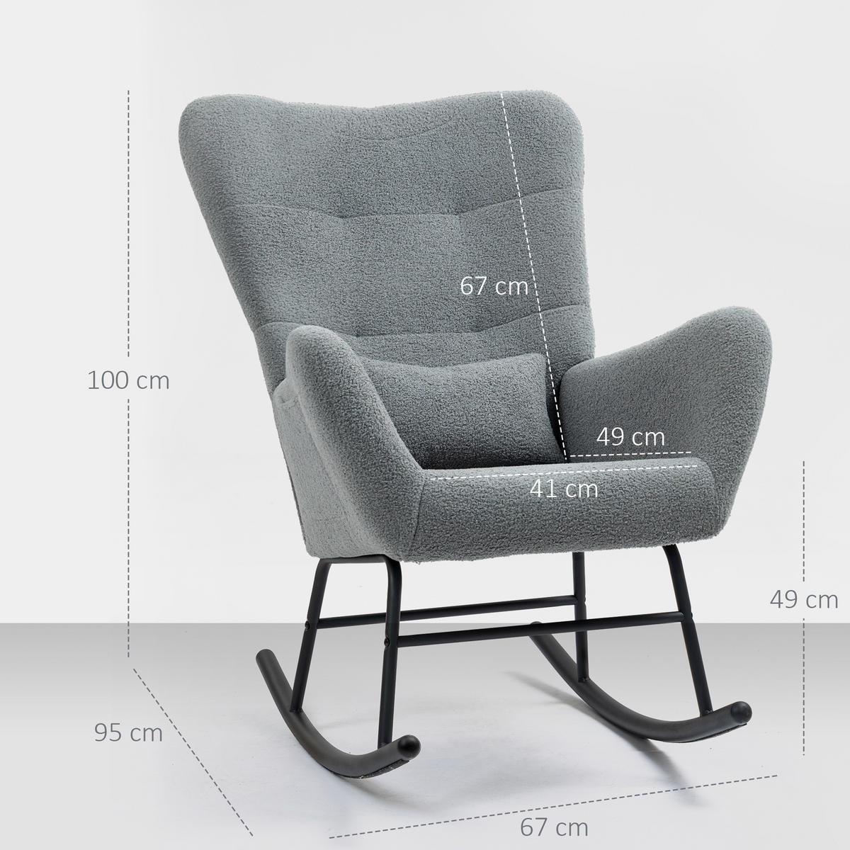 SCHAUKELSTUHL 95/67/100 cm grau aus Lammfell-Optik mit Seitentasche - Grau, Textil (67/100/95cm) - OKWISH