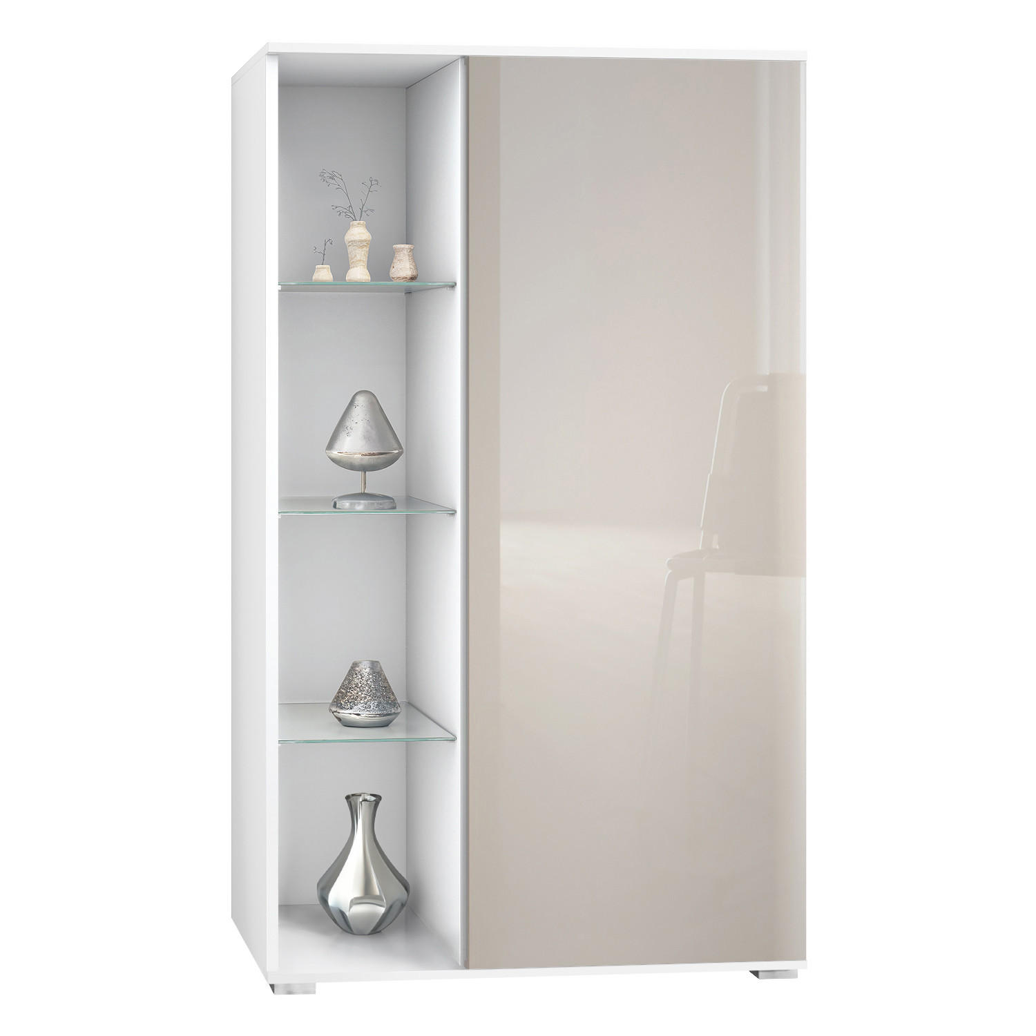 VITRINE Davos Sandgrau Hochglanz - Sandfarben, Holzwerkstoff (71.5/134/35cm) - Vladon