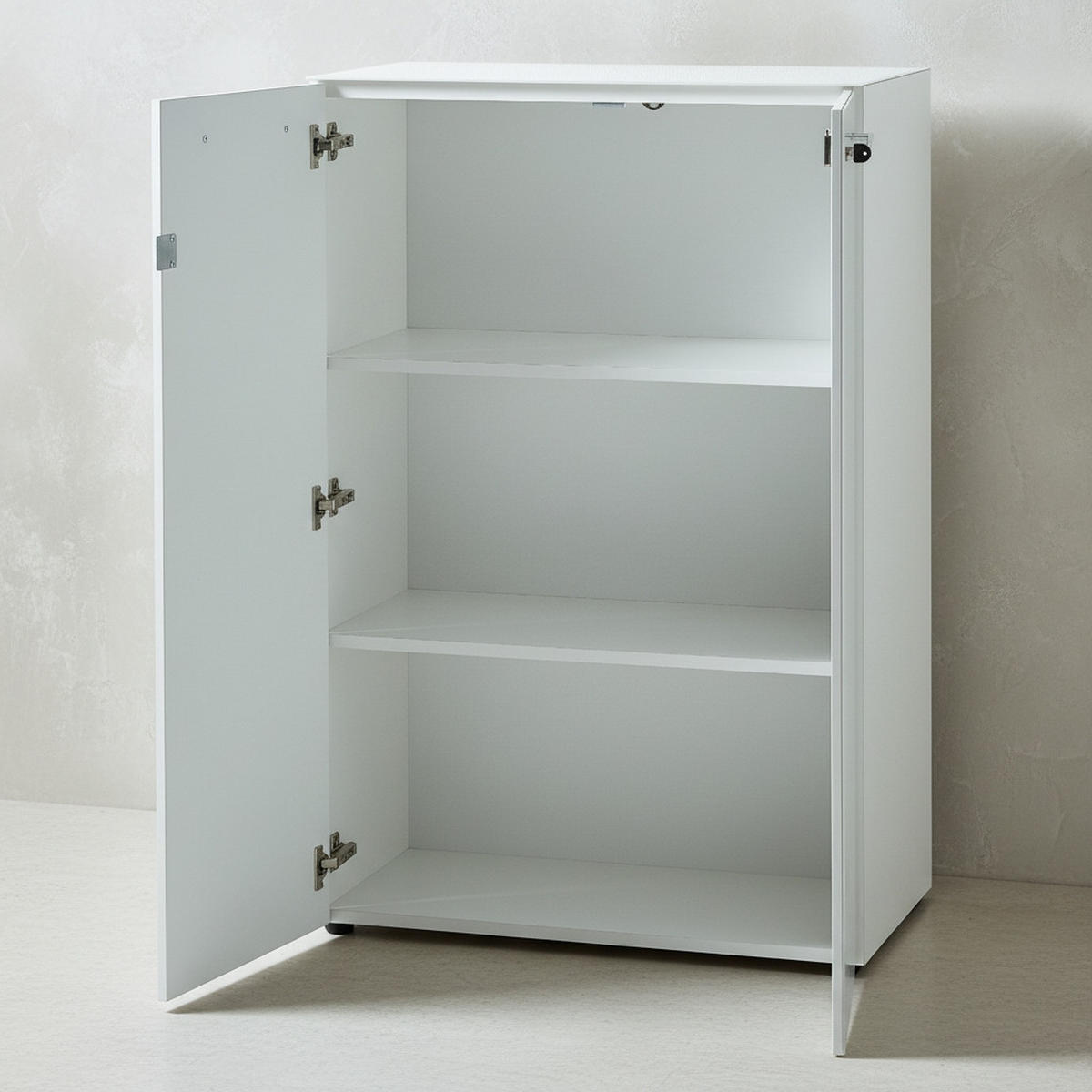 BÜRO-SET MUENCHEN 3-teilig Weiß | 2 Kommode x Regal | Glas Front & Abschließbar - Weiß, Holzwerkstoff/Metall (240/120/37cm) - KADIMA DESIGN