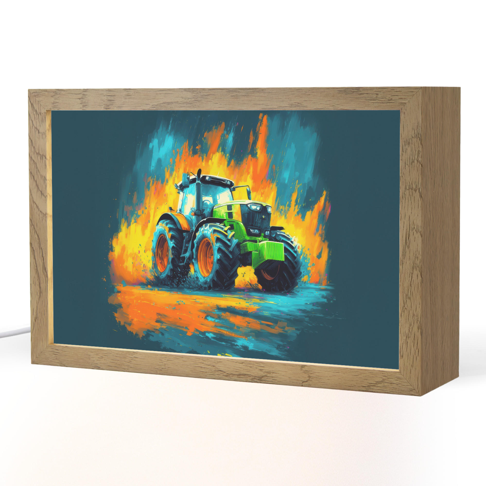 NACHTTISCHLAMPE Abstrakt - Traktor - Grün 30x20 cm - Dunkelblau, Holzwerkstoff (8/30/20cm)