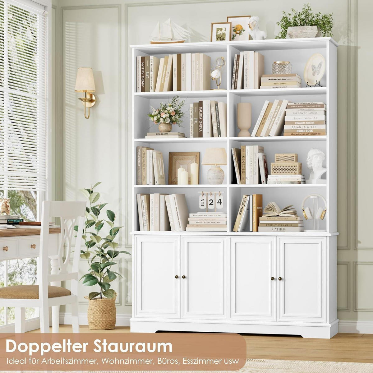 BÜCHERREGAL mit Türen Weiß 185 x 27 x 120 cm - Weiß, Holzwerkstoff (120/185/27cm)