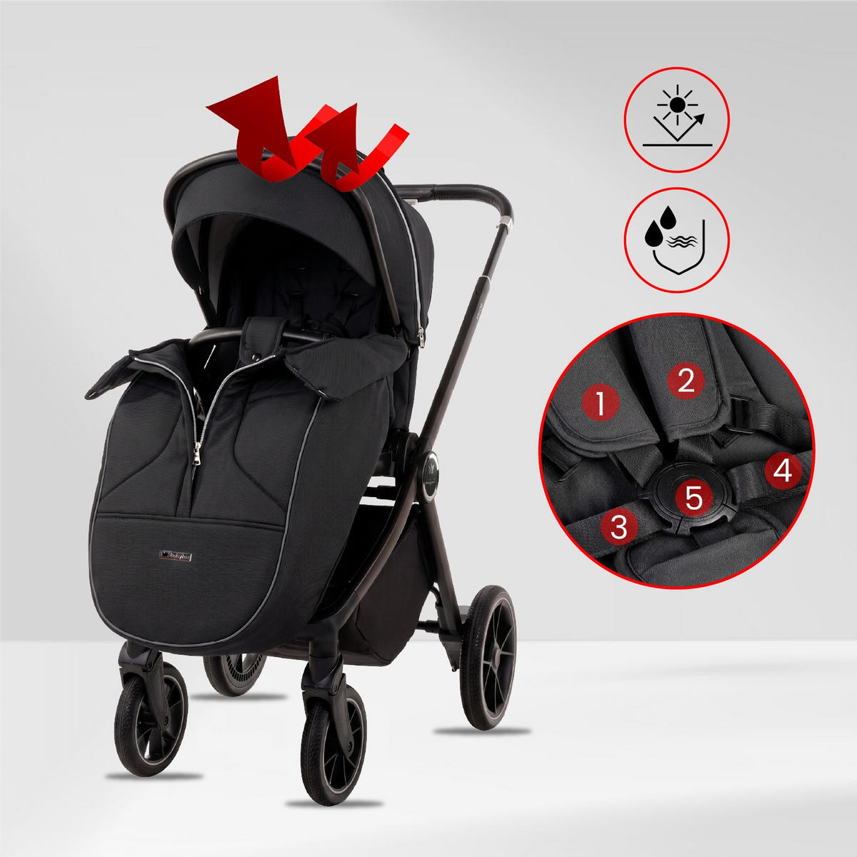KINDERWAGEN Gavia 4in1 Schwarz Babywanne, Reisebuggy, Autositz, Isofix Basis - Schwarz, Textil/Metall (58/98cm) - BabyLux