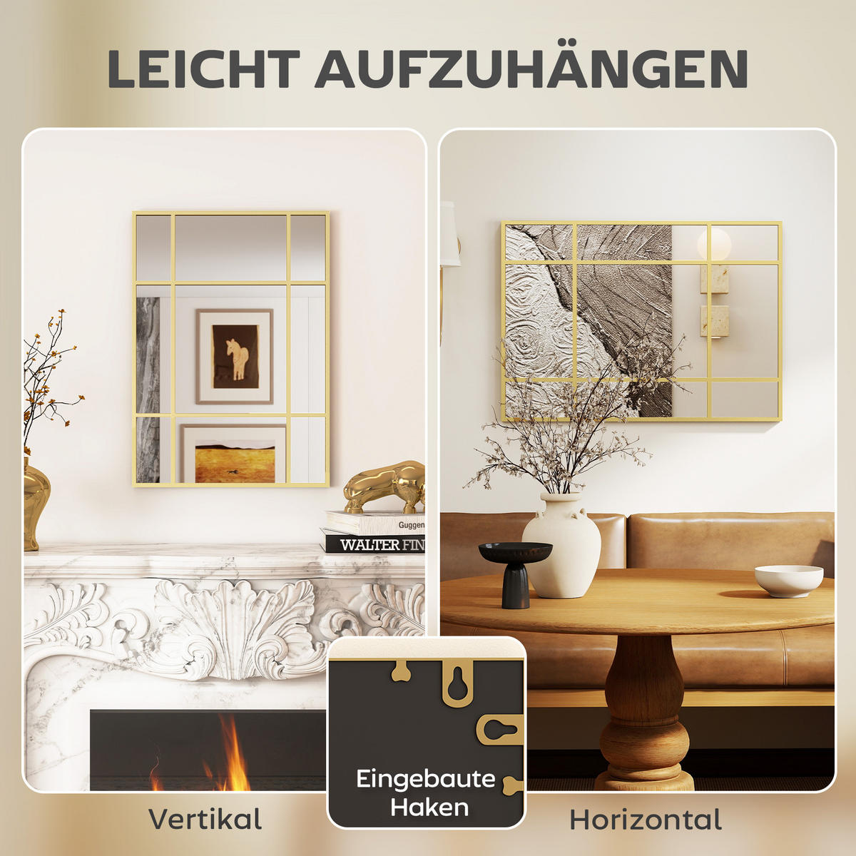 WANDSPIEGEL Glas Metall Gold - Goldfarben, Glas (2/70/50cm) - HOMCOM