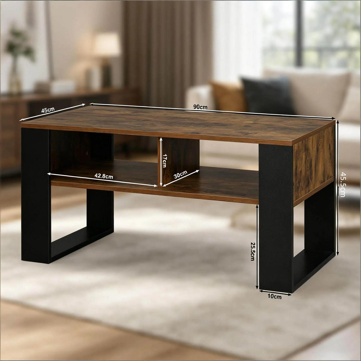 COUCHTISCH Schwarz/Braun 90/45/45,5 cm - Schwarz, Holz (45/90/45.5cm) - PANGIVO