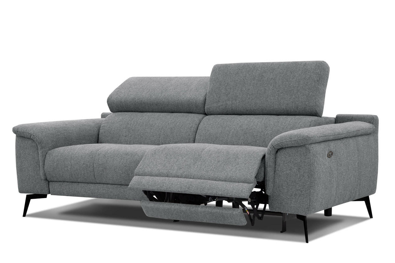 RELAXSOFA FIERO 3-Sitzer mit 1 Relaxfunktion, grau - Schwarz/Grau, Holzwerkstoff/Textil (212/82/103cm) - Courtois Laville