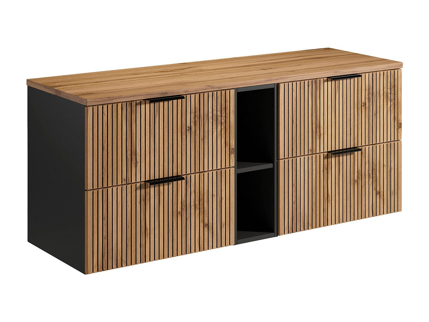 WASCHBECKENUNTERSCHRANK - 140cm x 46cm - MDF - schwarz, naturfarben hell - MADELA - Schwarz, Holz (140/57/46cm) - Vente-Unique