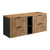 WASCHBECKENUNTERSCHRANK - 140cm x 46cm - MDF - schwarz, naturfarben hell - MADELA - Schwarz, Holz (140/57/46cm) - Vente-Unique