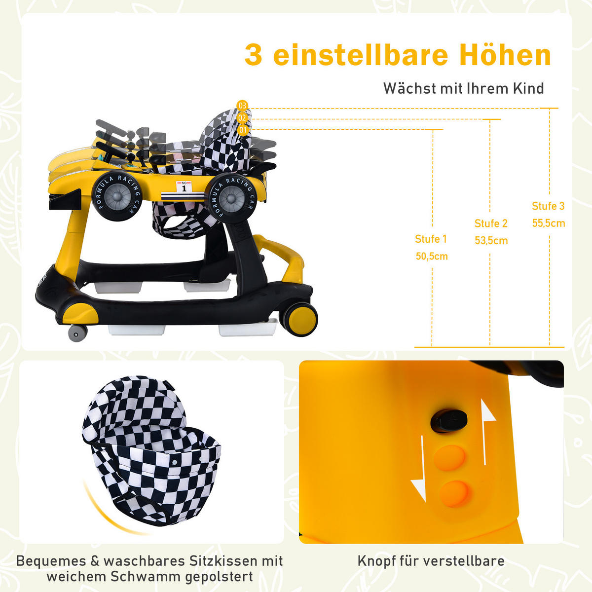 LAUFLERNWAGEN Klappbar Gelb - Gelb, Kunststoff (64/56/76cm) - COSTWAY