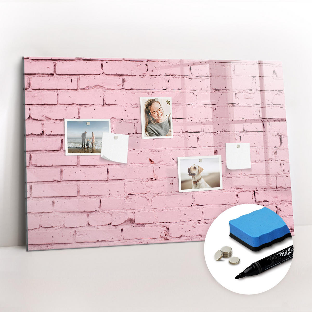 MAGNETTAFEL 90x60 Ziegelmauer - Pink, Glas (90/60/0.4cm) - TULUP