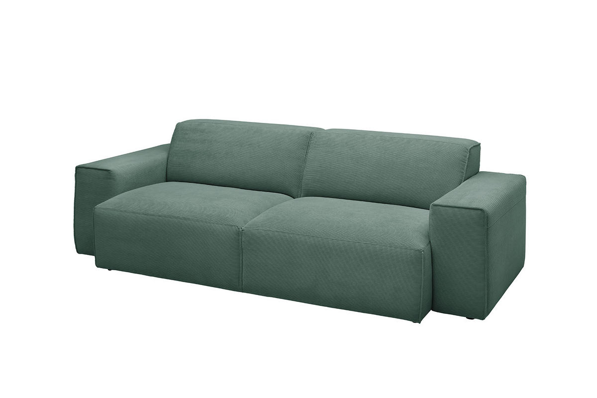 SOFA RANI Smaragdgrün Cord - Smaragdgrün/Schwarz, Kunststoff/Textil (256/71/101cm) - KAWOLA