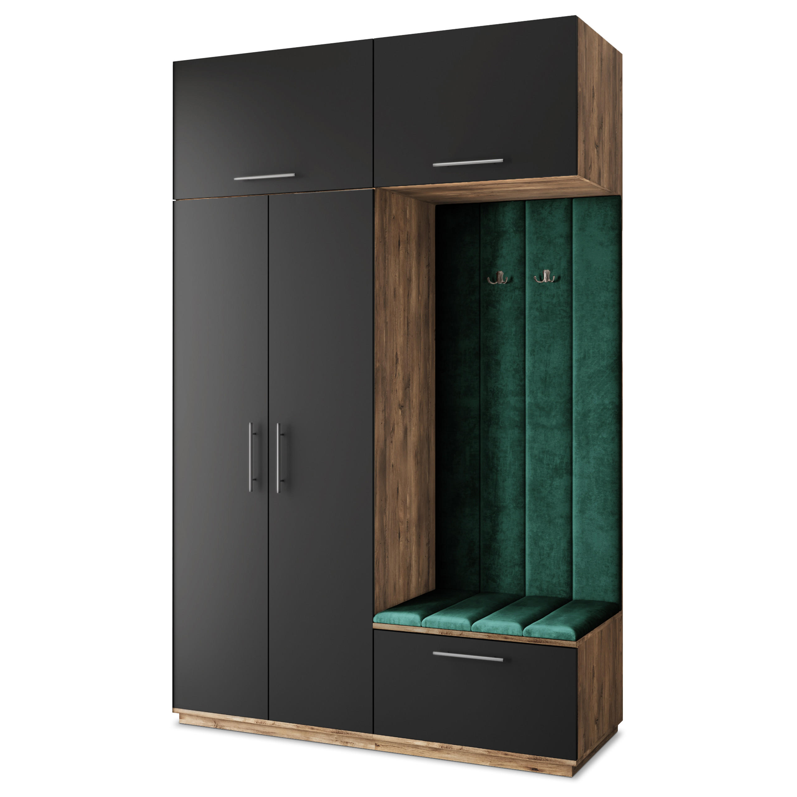 Masseno Garderobenschrank Eiche, Schwarz, Grün 150x240x60 cm