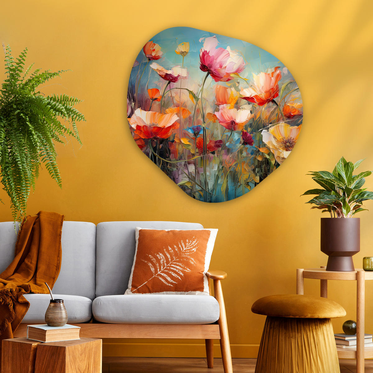 WANDBILD Blumen - Aquarell - Kunst - Botanisch - Natur 90x90 cm - Orange, Kunststoff (90/90cm) - MuchoWow
