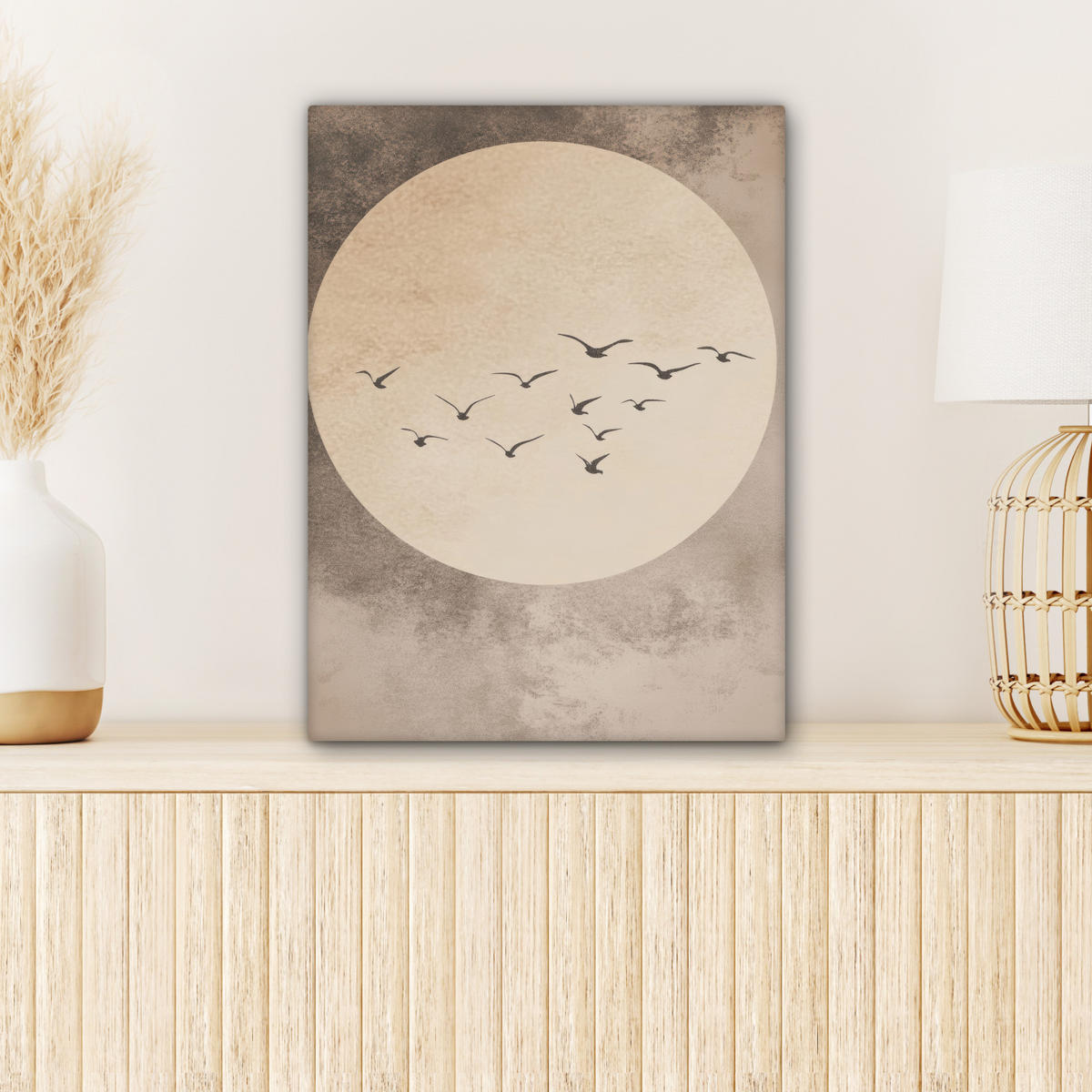 LEINWANDBILD Vogel - Beige - Japanisch 30x40 cm - Taupe, Textil (30/40cm) - MuchoWow