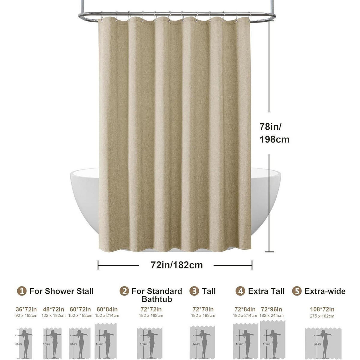 DUSCHVORHANG Leinen Taupe 182 x 198 cm - Beige, Textil (182/198cm)