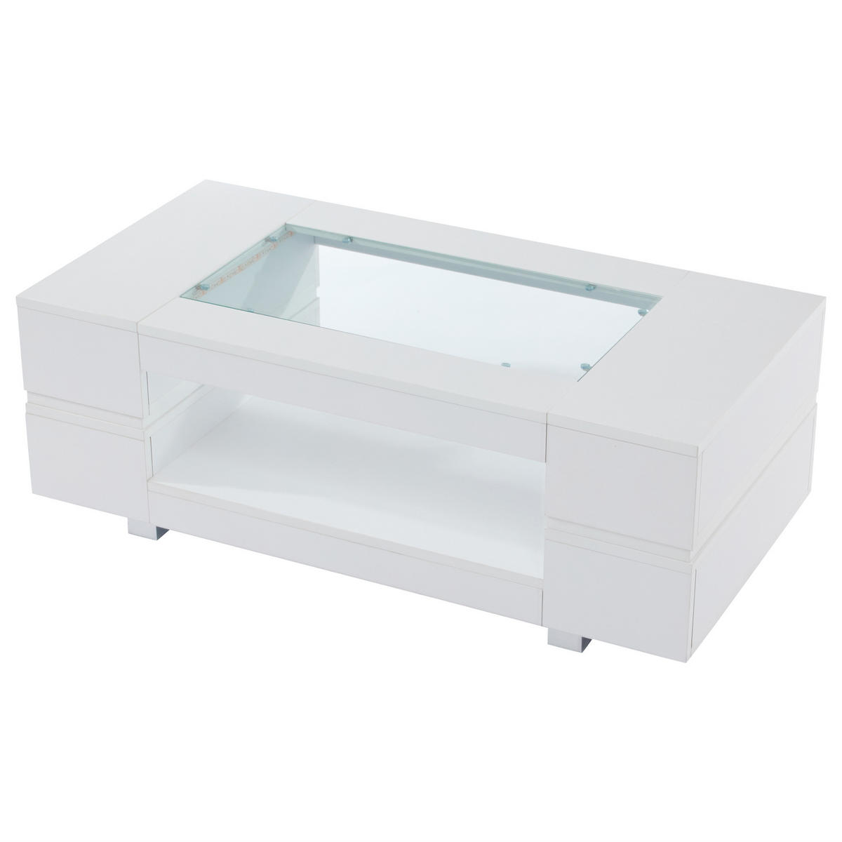 COUCHTISCH Weiß, mit LED-Beleuchtung und Bluetooth-App-Steuerung - Silberfarben/Weiß, Glas/Holz (50/100/35cm) - CHICFURN