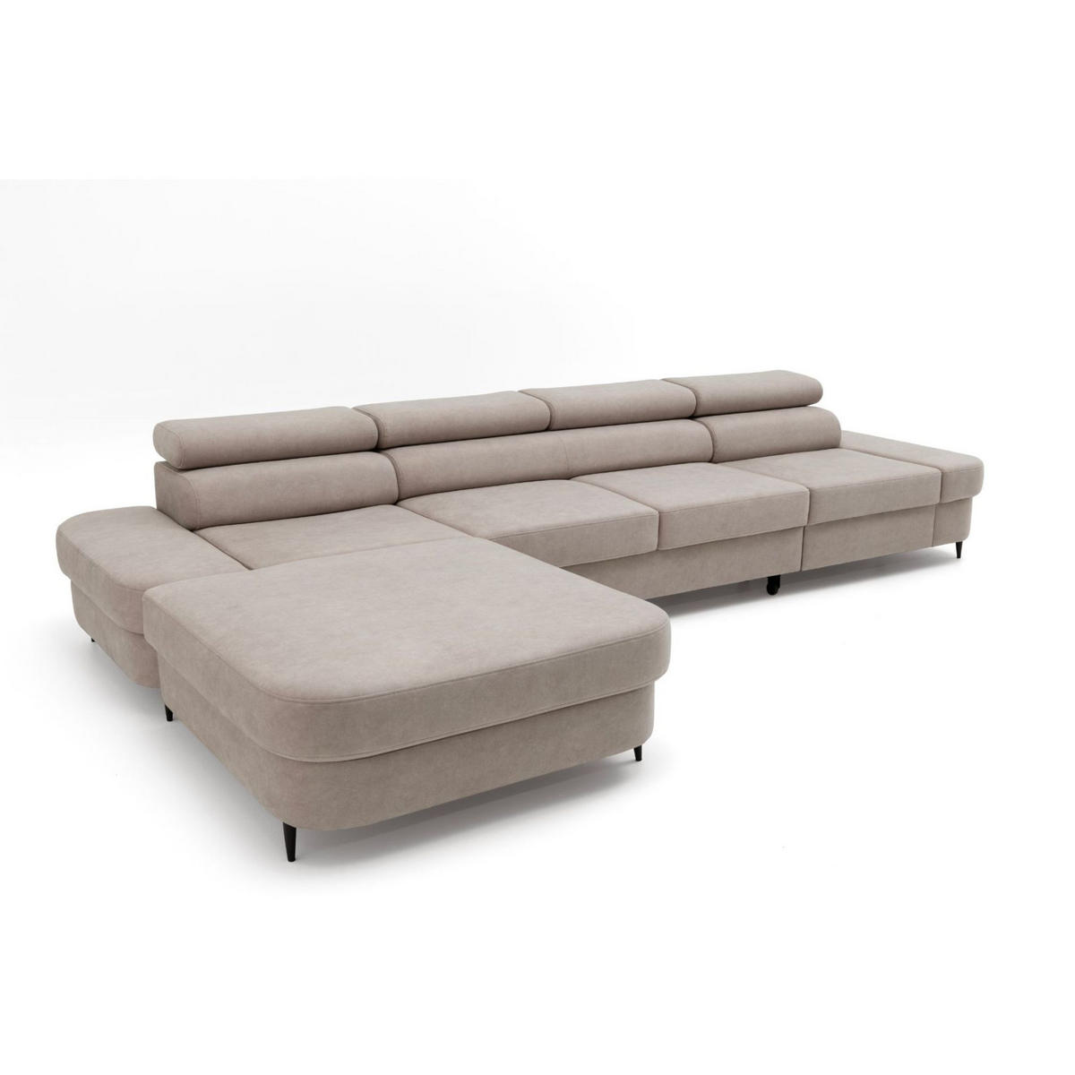ECKSOFA JAZZ MAXI Links mit Schlaffunktion 125x195 Velours Beige - Beige/Schwarz, Holz/Textil (350/203cm) - Muffo
