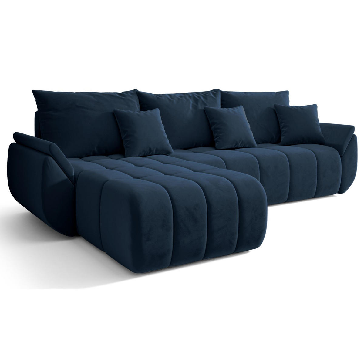 ECKSOFA Romuldi mit Schlaffunktion, Marineblau Samt, linksseitig - Schwarz/Dunkelblau, Kunststoff/Textil (280/185cm) - Selsey
