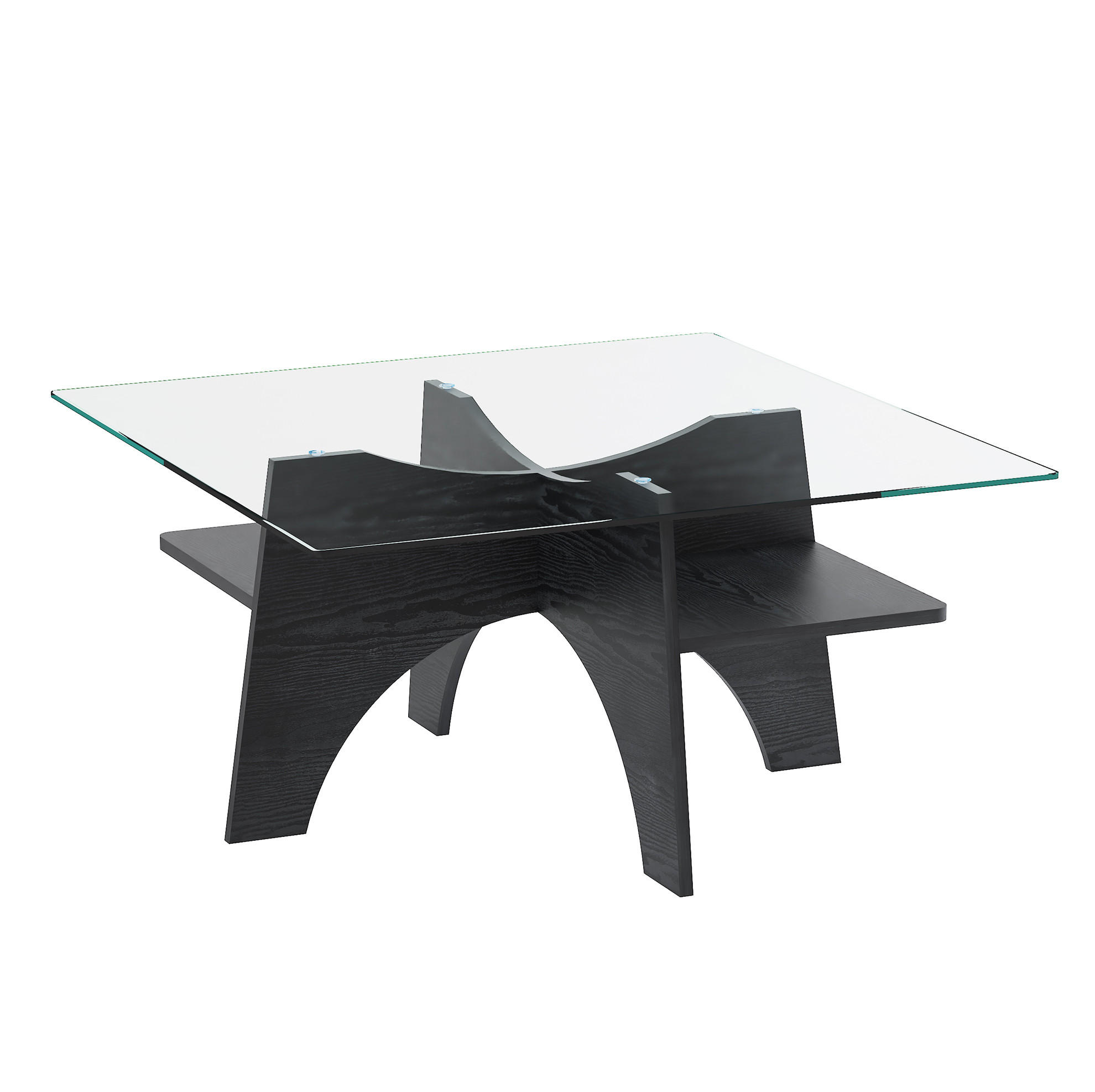 COUCHTISCH aus MDF und Glas 80x80x40 cm in Schwarz mit Ablagefach - Schwarz, Glas (80/80/40cm) - Modfu