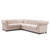ECKSOFA mit Schlaffunktion Chesterfield Beige Samt mit Kristallsteppung und braunen Massivholzfüßen - Ottomane Links - Beige/Braun, Holz/Textil (264/210cm) - S-Style Möbel