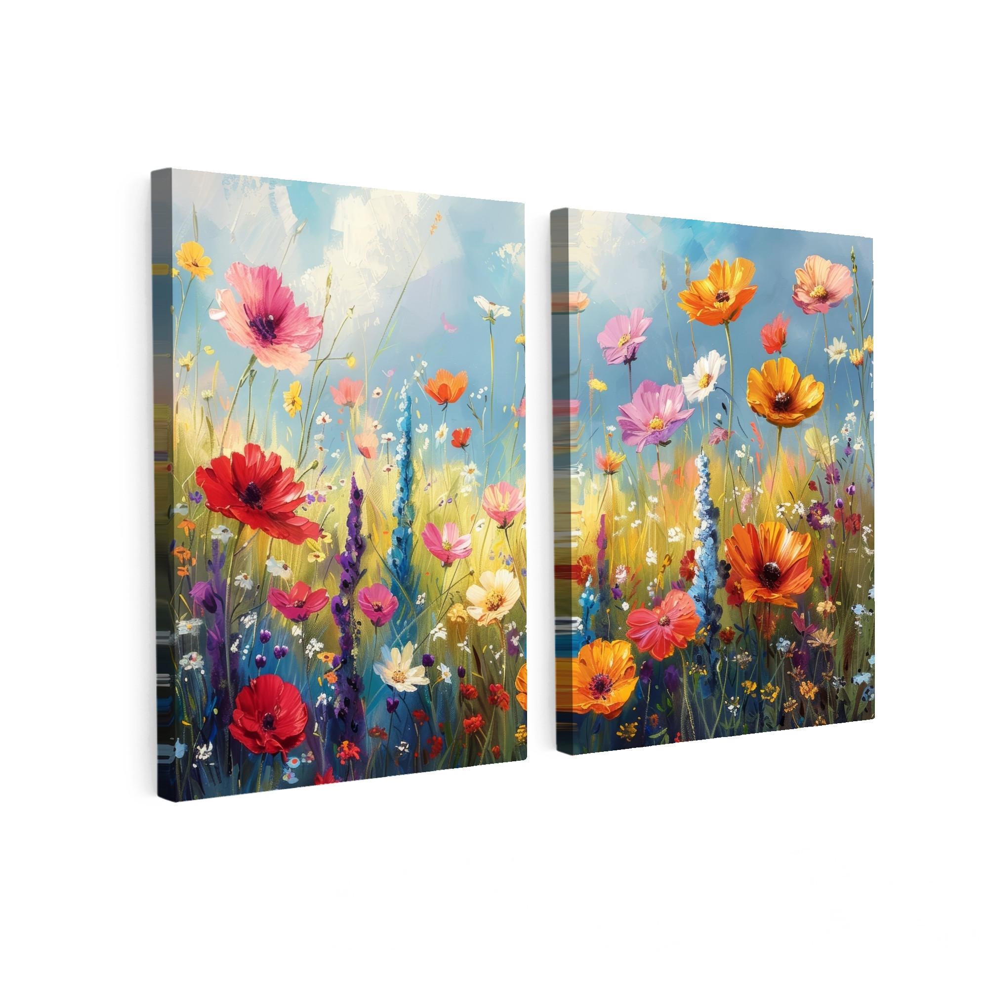 MuchoWow OBRAZ NA PLÁTNĚ 2dílná sada Květiny - Jaro - Barevné - Letní 100x70 cm