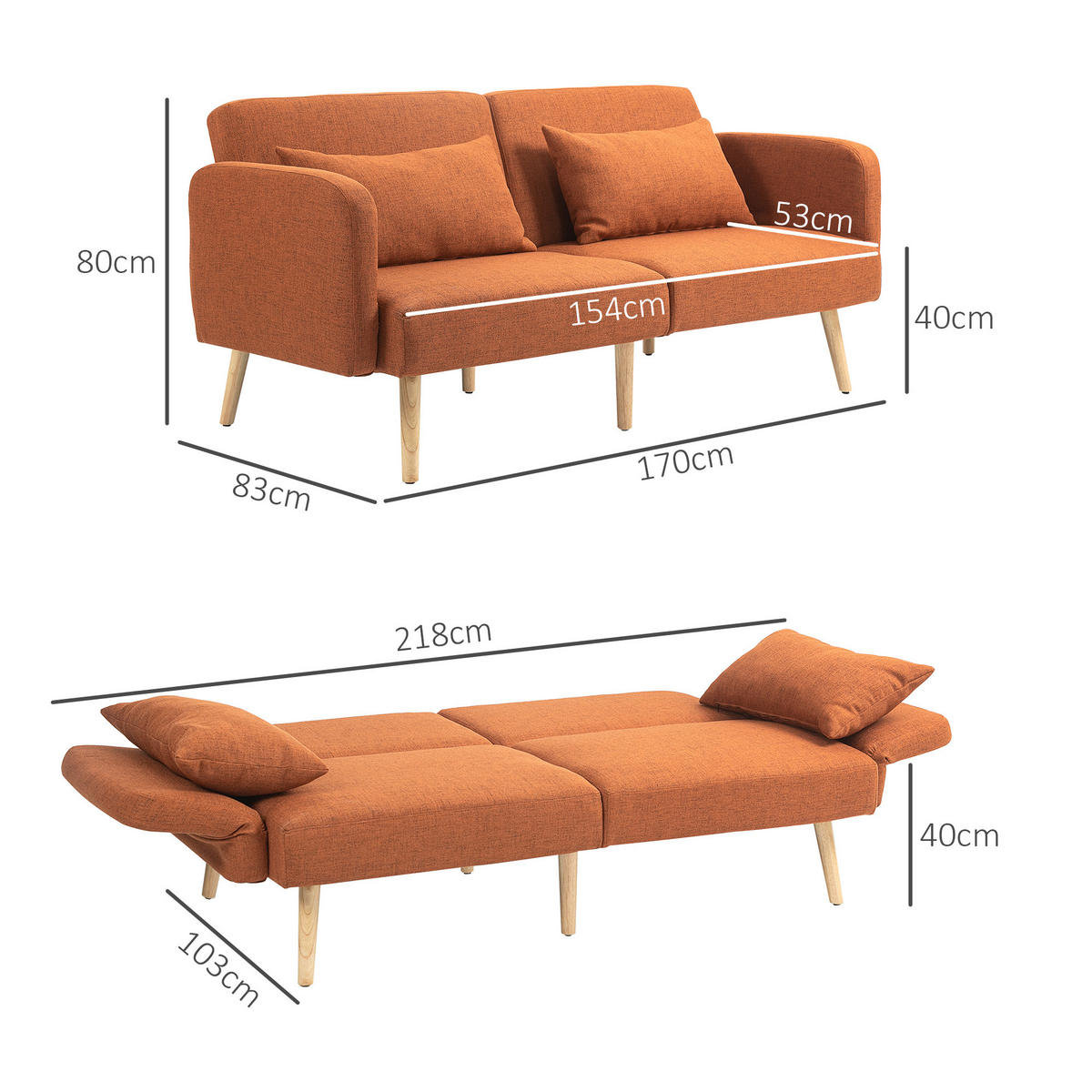 SCHLAFSOFA 3er-Sitz DE-14565 Klick-Klack mit verstellbarer Lehne Braun - Braun, Textil (170/80/83cm) - ComfortXL