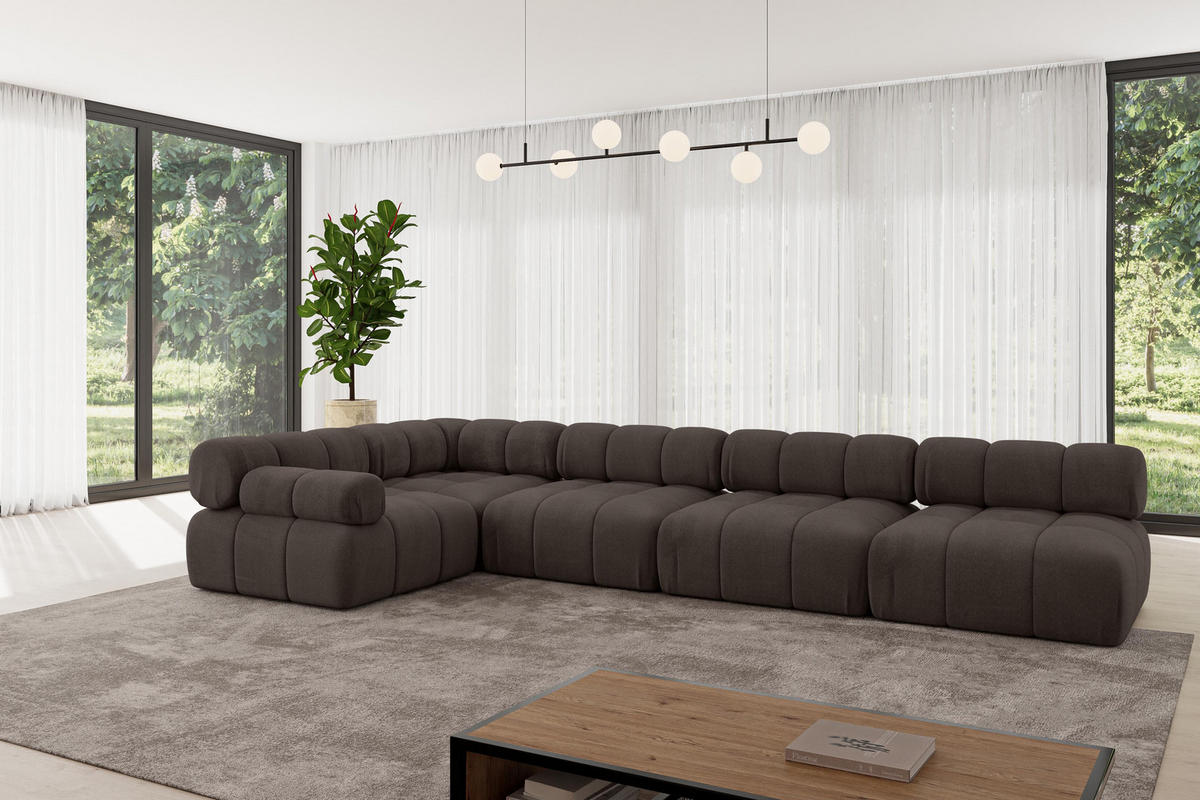 ECKSOFA modulares Sofa Mende-L3 - 380x190x70 cm Braun Velours - Braun, Holzwerkstoff/Textil (380/190cm) - ALTDECOR