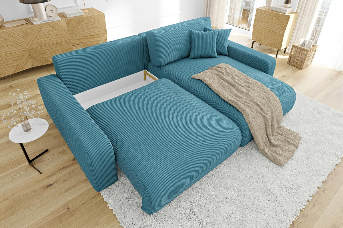 ECKSOFA Emma Türkis Cord - Ottomane rechts - Türkis, Textil (234/170cm) - S-Style Möbel