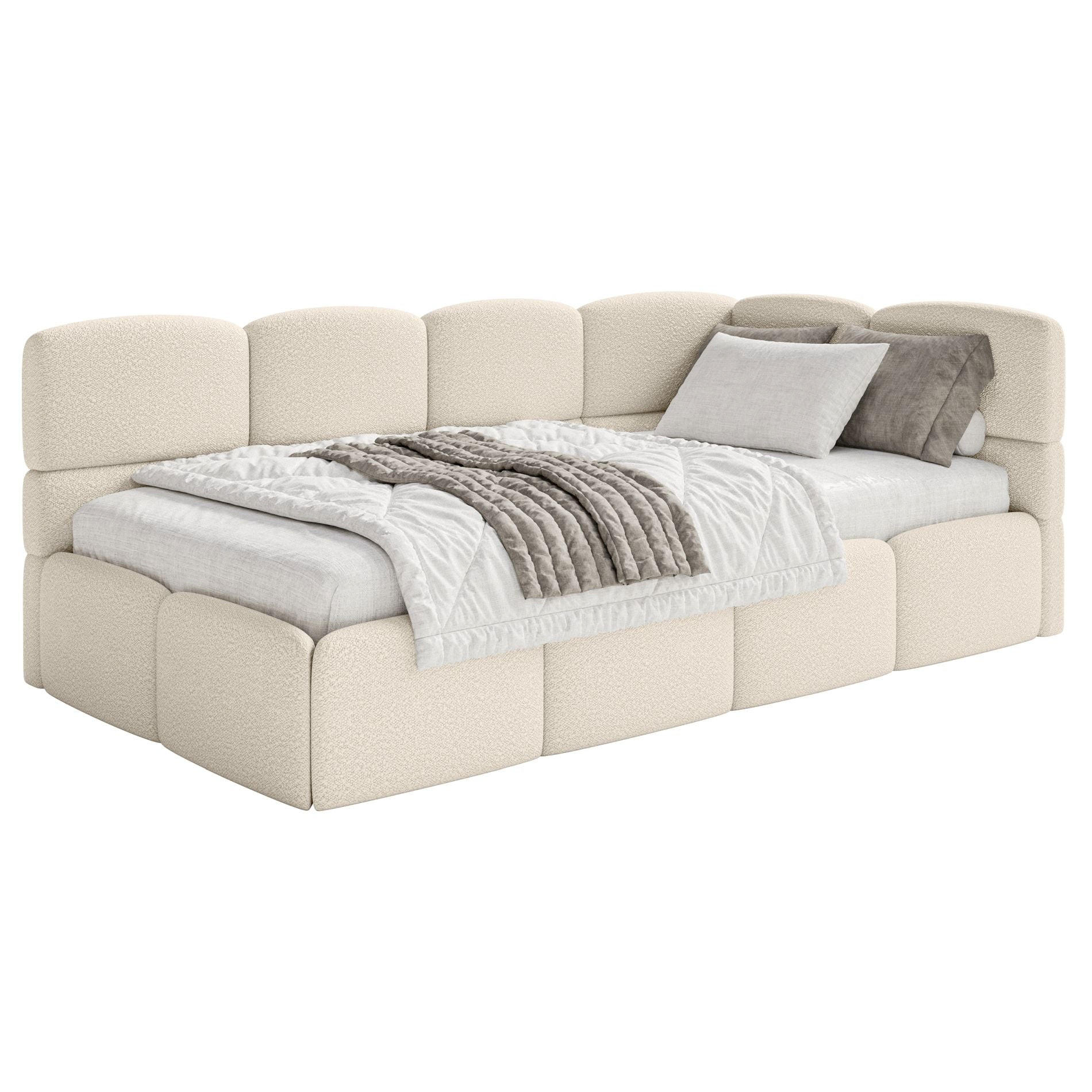 JUGENDBETT Cloudy rechts Bouclé Hellbeige - Ecru, Kunststoff/Textil (90/200cm) - Selsey