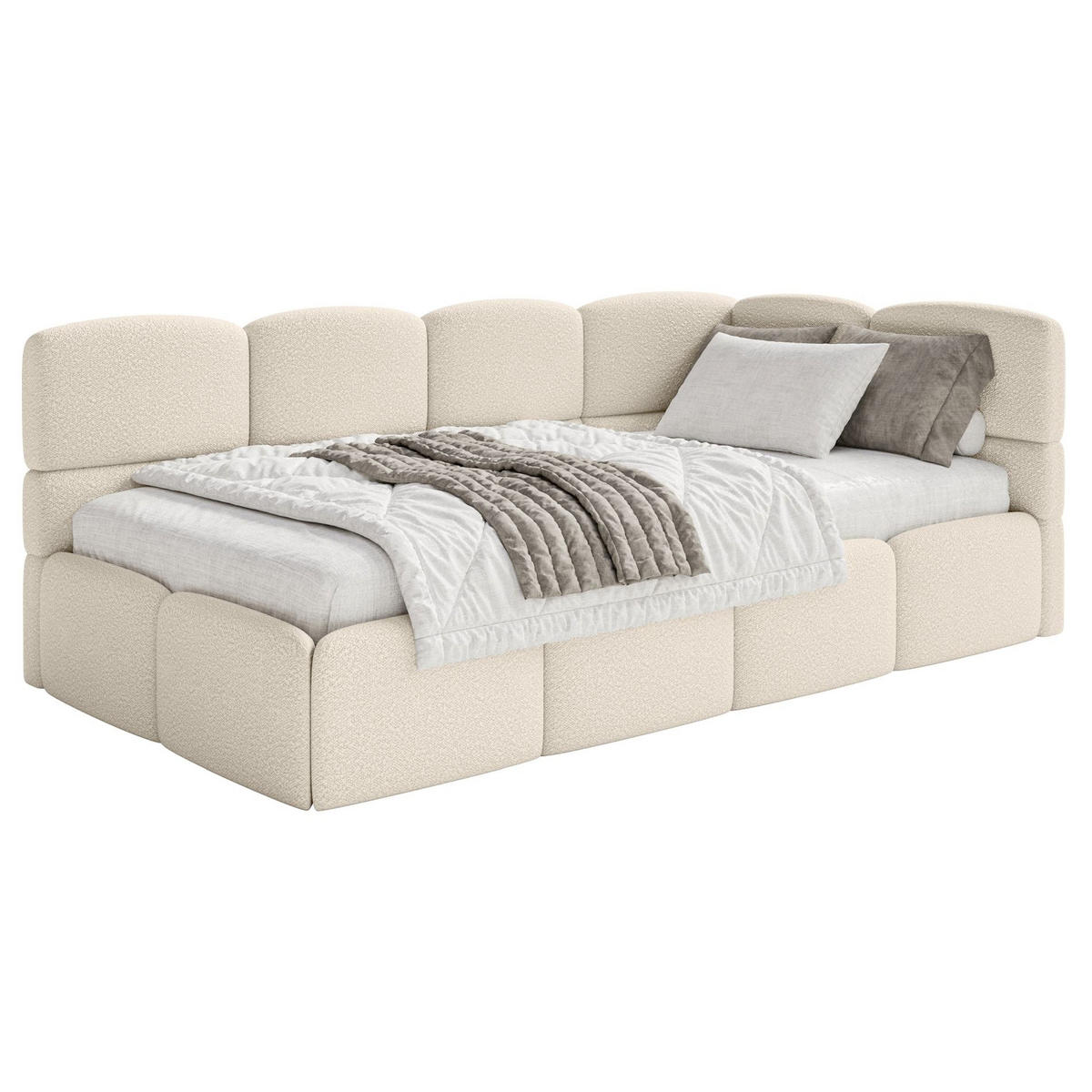 JUGENDBETT Cloudy rechts mit Rausfallschutz Bouclé Hellbeige - Ecru, Kunststoff/Textil (90/200cm) - Selsey
