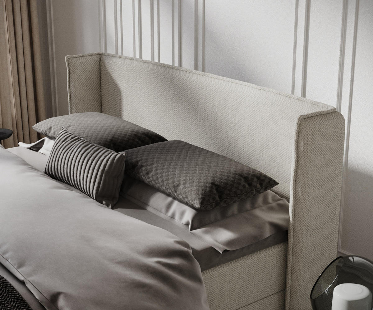 BOXBETT Passion Beige 160/200 cm mit Matratze und Topper - Beige/Schwarz, Holz/Holzwerkstoff (160/200cm) - Maison de Reve