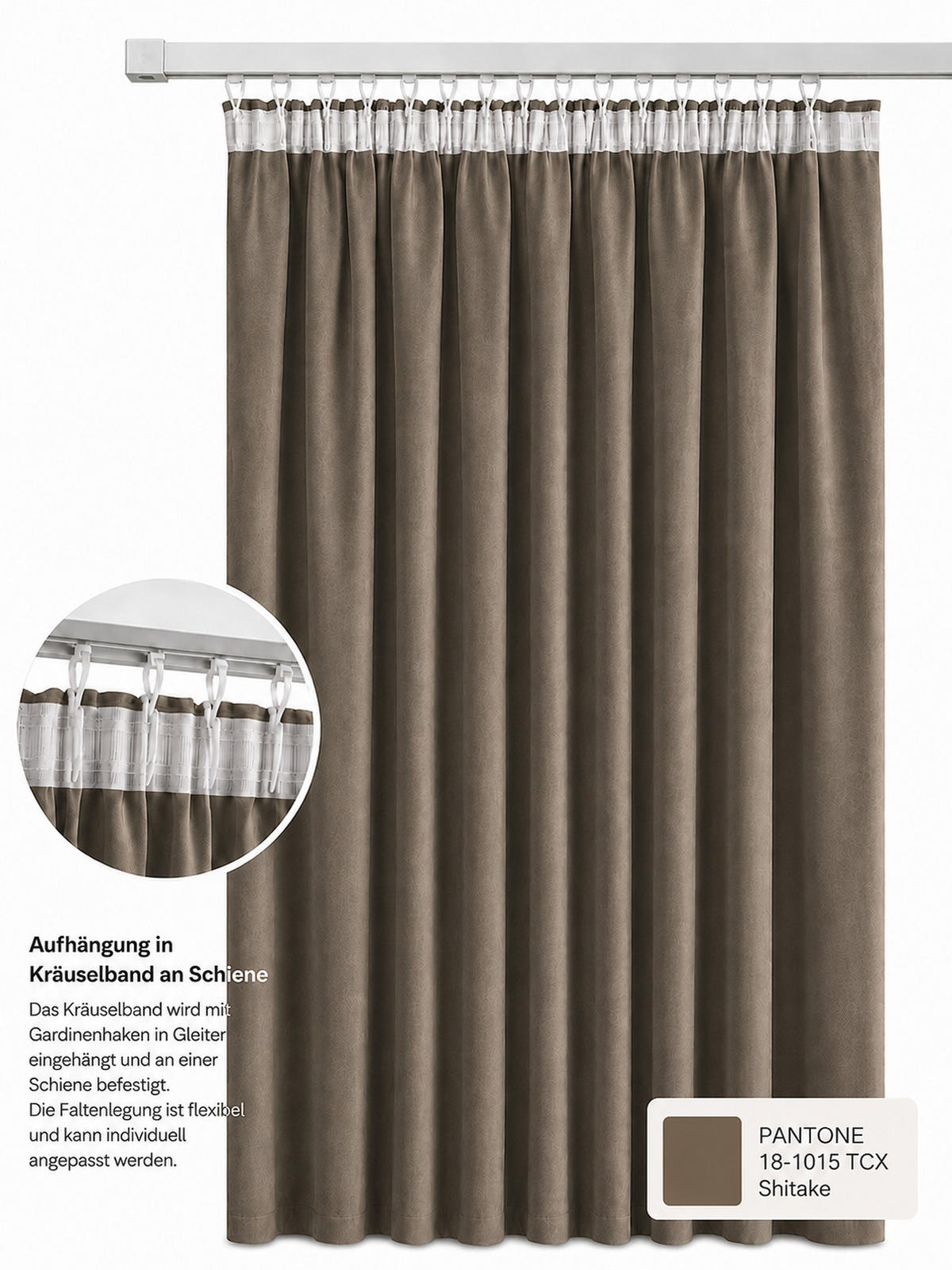 VORHANG Kräuselband Samt 140/145 cm braun - Braun, Textil (140/145cm) - TiborTex