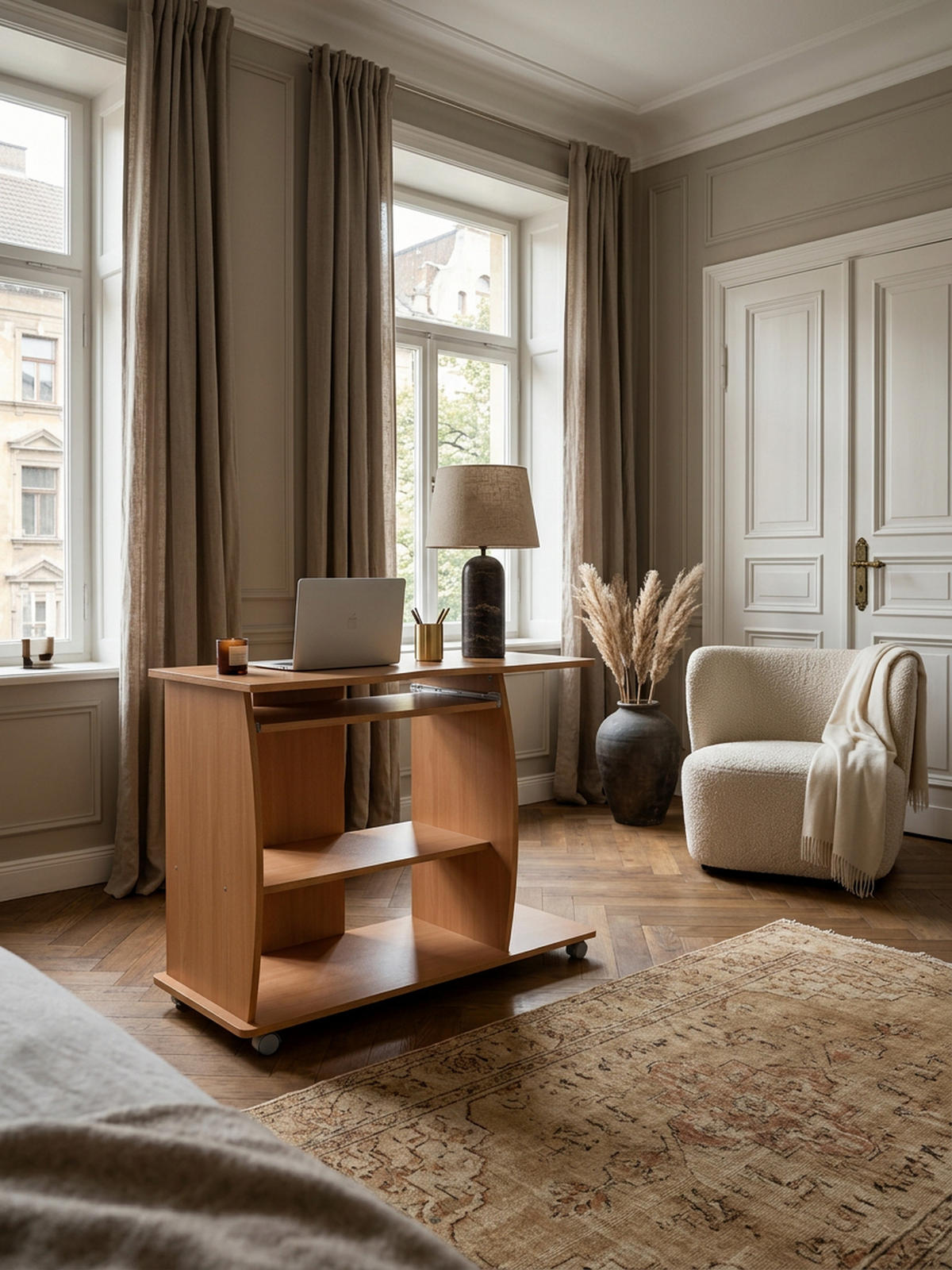 SCHREIBTISCH Computertisch Rollen 3D-Ecken, Beige 90x50x71 cm - Beige/Weiß, Holz (50/90/71cm) - KADIMA DESIGN