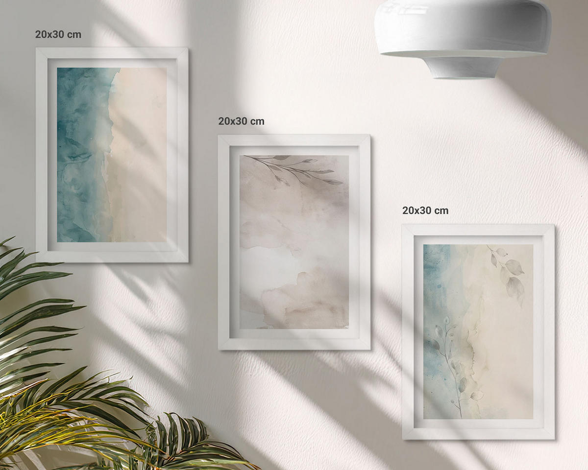 BILDER SET 3er Set - 20x30 cm Weißer Rahmen - Feine Aquarelltexturen - Weiß, Kunststoff (20/30cm) - TULUP