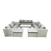 BALKONMÖBEL-SET Polyrattan Hellgrau-Mix 11-teilig - Hellgrau/Grau, Glas/Kunststoff - Fimous