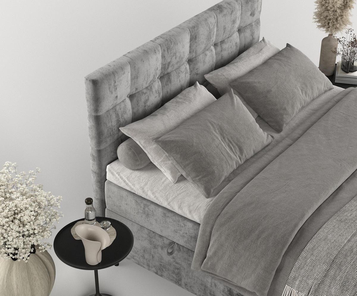 BOXBETT Urbaneo Grau 180/200 cm mit Taschenmatratze und Topper - Schwarz/Grau, Holz/Holzwerkstoff (180/200cm) - Maison de Reve